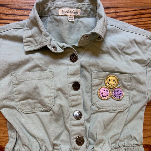 Derek Heart mint green smily face patch short sleeve girls romper SIZE 6 - Picture 2 of 6